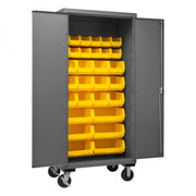 Durham Mobile Cabinet, 16 Gauge, 36 x 24 x 81, 30 Yellow Bins, Flush Doors