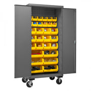 Durham Mobile Cabinet, 16 Gauge, 36 x 24 x 81, 30 Yellow Bins, Flush Doors