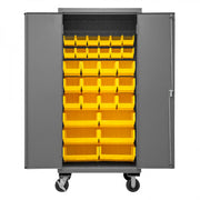 Durham Mobile Cabinet, 16 Gauge, 36 x 24 x 81, 30 Yellow Bins, Flush Doors