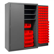 Durham Cabinet, 16 Gauge, 48 x 24 x 72, 3 Adjustable Shelves, 138 Red Bins