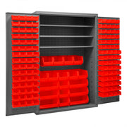 Durham Cabinet, 16 Gauge, 48 x 24 x 72, 3 Adjustable Shelves, 138 Red Bins