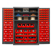 Durham Cabinet, 16 Gauge, 48 x 24 x 72, 3 Adjustable Shelves, 138 Red Bins