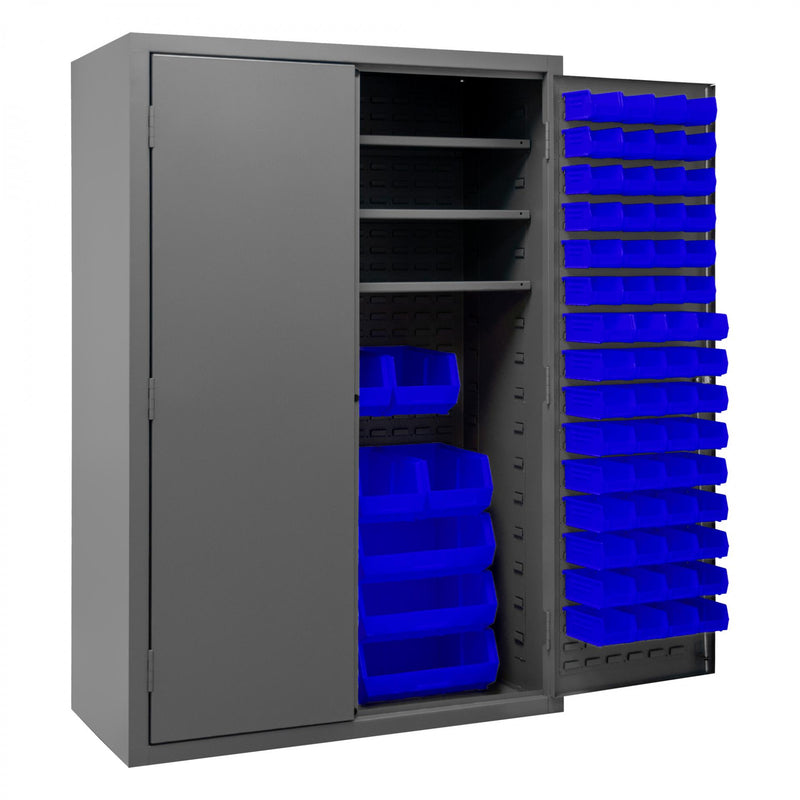 Durham Cabinet, 16 Gauge, 48 x 24 x 72, 3 Adjustable Shelves, 138 Blue Bins