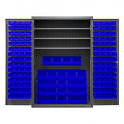 Durham Cabinet, 16 Gauge, 48 x 24 x 72, 3 Adjustable Shelves, 138 Blue Bins