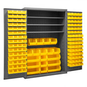 Durham Cabinet, 16 Gauge, 48 x 24 x 72, 3 Adjustable Shelves, 138 Yellow Bins