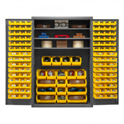Durham Cabinet, 16 Gauge, 48 x 24 x 72, 3 Adjustable Shelves, 138 Yellow Bins