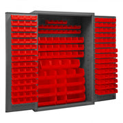Durham Cabinet, 16 Gauge, 48 x 24 x 72, 186 Red Bins, Flush Doors with Louvered Panel, Lockable