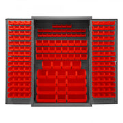 Durham Cabinet, 16 Gauge, 48 x 24 x 72, 186 Red Bins, Flush Doors with Louvered Panel, Lockable