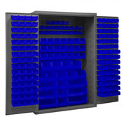Durham Cabinet, 16 Gauge, 48 x 24 x 72, 186 Blue Bins, Flush Doors with Louvered Panel, Lockable