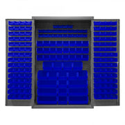 Durham Cabinet, 16 Gauge, 48 x 24 x 72, 186 Blue Bins, Flush Doors with Louvered Panel, Lockable