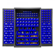 Durham Cabinet, 16 Gauge, 48 x 24 x 72, 186 Blue Bins, Flush Doors with Louvered Panel, Lockable