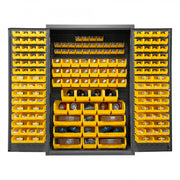 Durham Cabinet, 16 Gauge, 48 x 24 x 72, 186 Yellow Bins, Flush Doors with Louvered Panel, Lockable