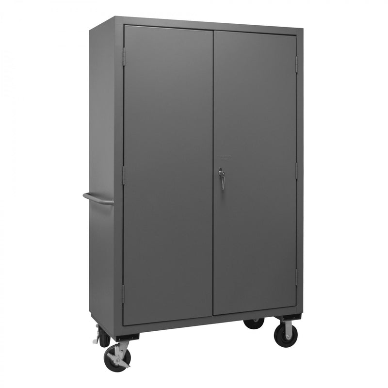 Durham Mobile Cabinet, 16 Gauge, 48 x 24 x 81, 42 Blue Bins, Flush Doors