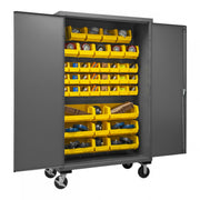 Durham Mobile Cabinet, 16 Gauge, 48 x 24 x 81, 42 Yellow Bins, Flush Doors