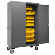 Durham Mobile Cabinet, 16 Gauge, 48 x 24 x 81, 42 Yellow Bins, Flush Doors