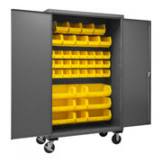 Durham Mobile Cabinet, 16 Gauge, 48 x 24 x 81, 42 Yellow Bins, Flush Doors