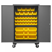 Durham Mobile Cabinet, 16 Gauge, 48 x 24 x 81, 42 Yellow Bins, Flush Doors