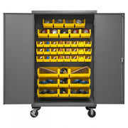 Durham Mobile Cabinet, 16 Gauge, 48 x 24 x 81, 42 Yellow Bins, Flush Doors