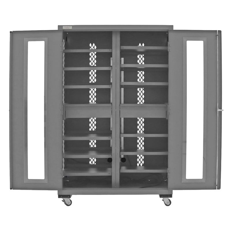 Durham Mobile, Secure, Tool Charging Cabinet, 16 Gauge, 12 Shelves, 2 Drawers, 2 Power Strips
