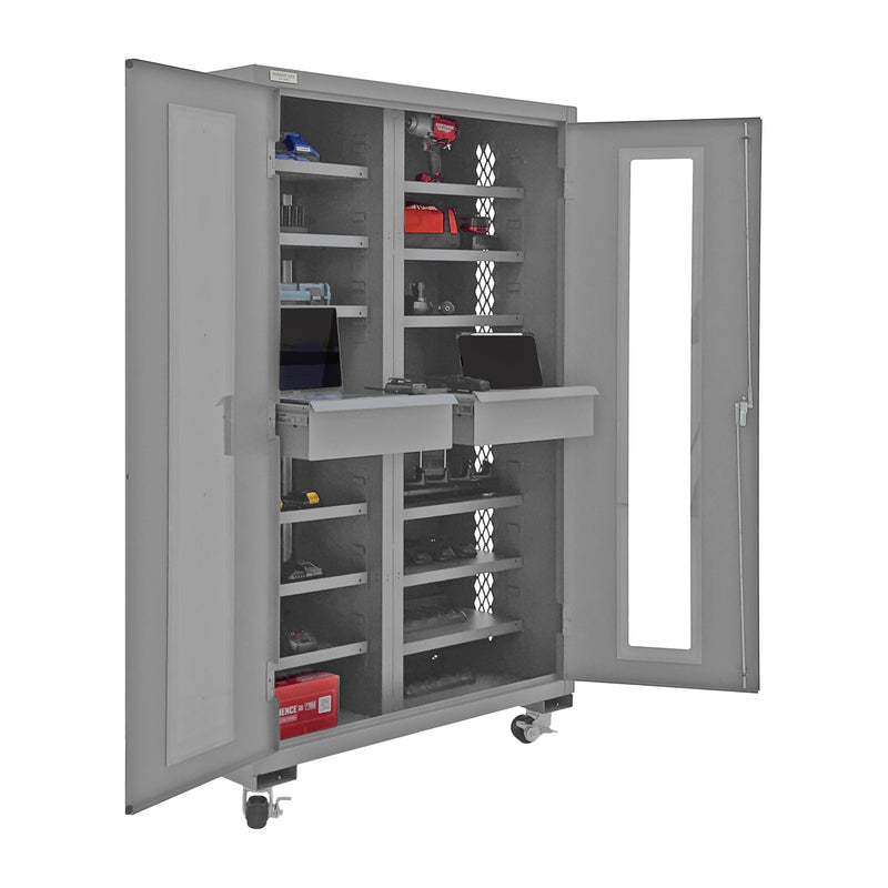 Durham Mobile, Secure, Tool Charging Cabinet, 16 Gauge, 12 Shelves, 2 Drawers, 2 Power Strips