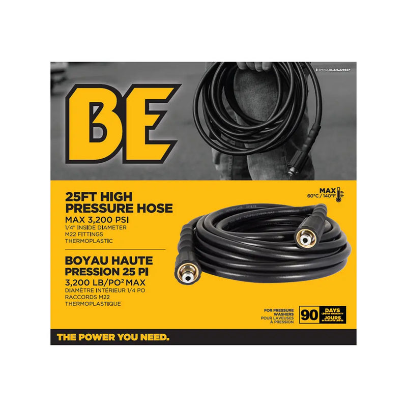 25' 1/4" Pressure Washer Hose for M22 Fitting BE Power Equipment