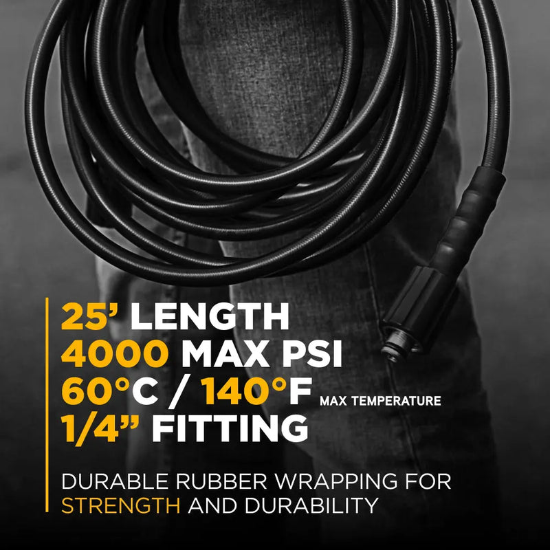 25' 4000PSI 1/4" Rubber Hose BE Power Equipment
