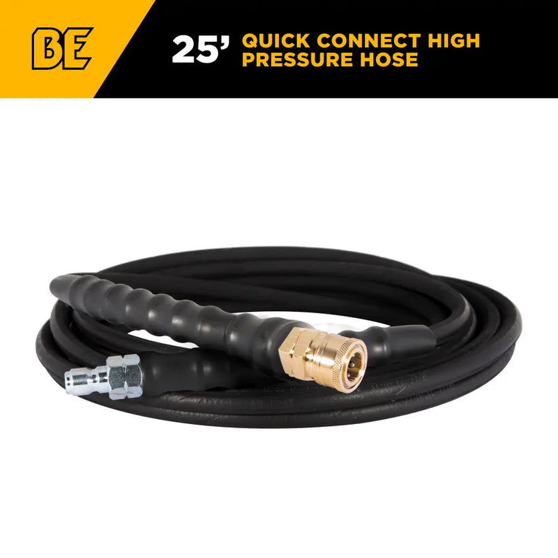 25' x 1/4" 4000 PSI Steel Braid Pressure Washer Hose with Quick Connect Fittings BE Power Equipment