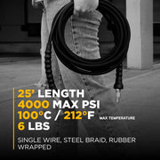 25' x 1/4" 4000 PSI Steel Braid Pressure Washer Hose with Quick Connect Fittings BE Power Equipment