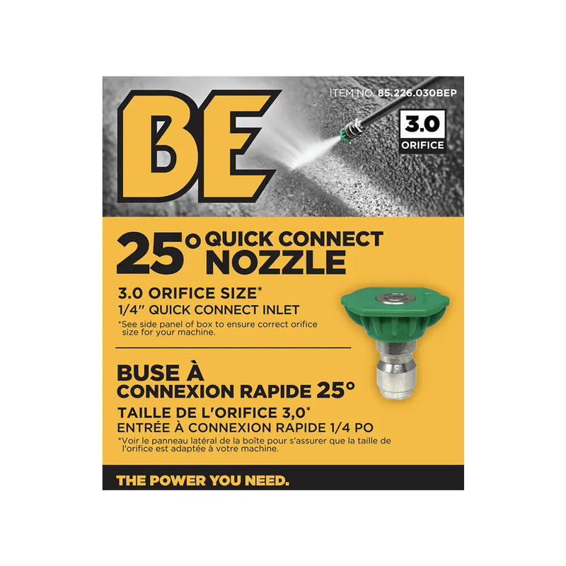 25° Quick Connect Pressure Washer Nozzle – 3.0 Orifice - Retail Ready Packaging BE Power Equipment