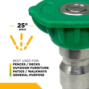 25° Quick Connect Spray Pressure Washer Green Nozzle - 5.0 Orifice BE Power Equipment