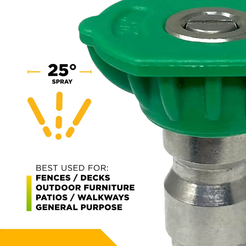 25° Quick Connect Spray Pressure Washer Green Nozzle - 6.5 Orifice BE Power Equipment