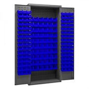 Durham Cabinet, 16 Gauge, 36 x 18 x 84, 156 Blue Bins, Flush Doors with Louvered Panel, Lockable