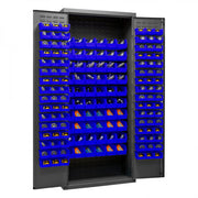 Durham Cabinet, 16 Gauge, 36 x 18 x 84, 156 Blue Bins, Flush Doors with Louvered Panel, Lockable