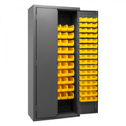 Durham Cabinet, 16 Gauge, 36 x 18 x 84, 156 Yellow Bins, Flush Doors with Louvered Panel, Lockable