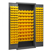 Durham Cabinet, 16 Gauge, 36 x 18 x 84, 156 Yellow Bins, Flush Doors with Louvered Panel, Lockable