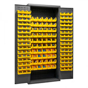 Durham Cabinet, 16 Gauge, 36 x 18 x 84, 156 Yellow Bins, Flush Doors with Louvered Panel, Lockable