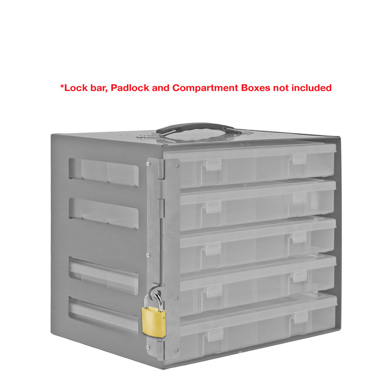 Durham Plastic Compartment Rack For 5 Small Plastic Compartment Boxes, Gray