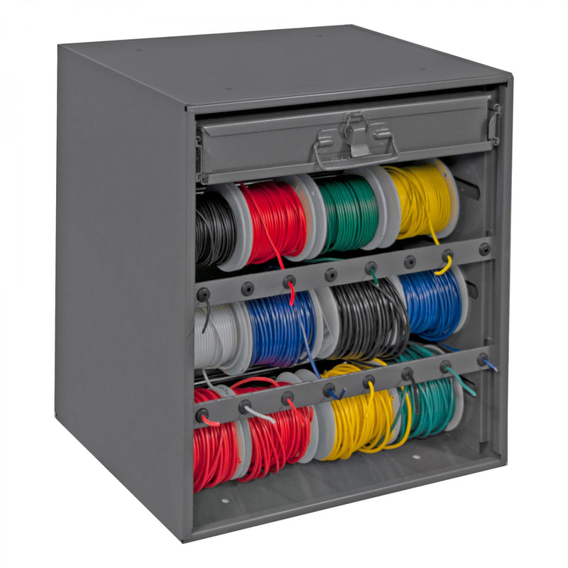 Durham Wire And Terminal Storage Cabinet, 6 rods, 20 Compartments, 16 Rubberized Grommets, Gray