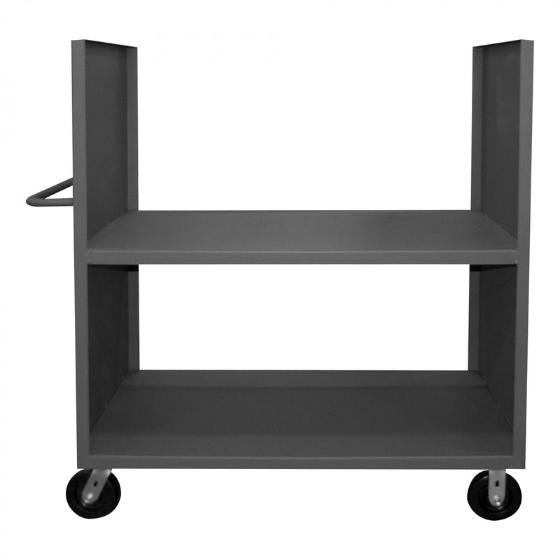 Durham 2 Sided Solid Truck With 6" X 2" Phenolic Casters, (2) Rigid And (2) Swivel, 2 Shelves, Gray