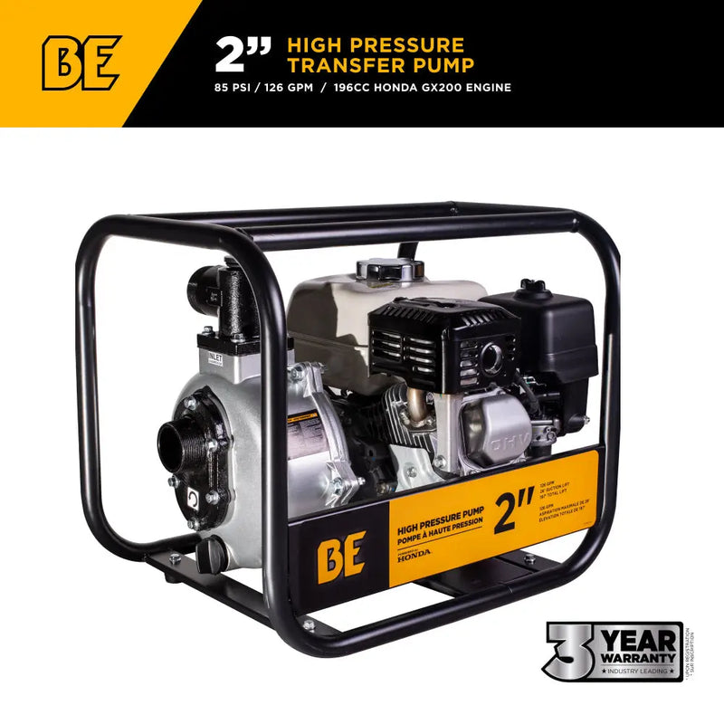 2" High-Pressure Water Transfer Pump with Honda GX200 Engine BE Power Equipment