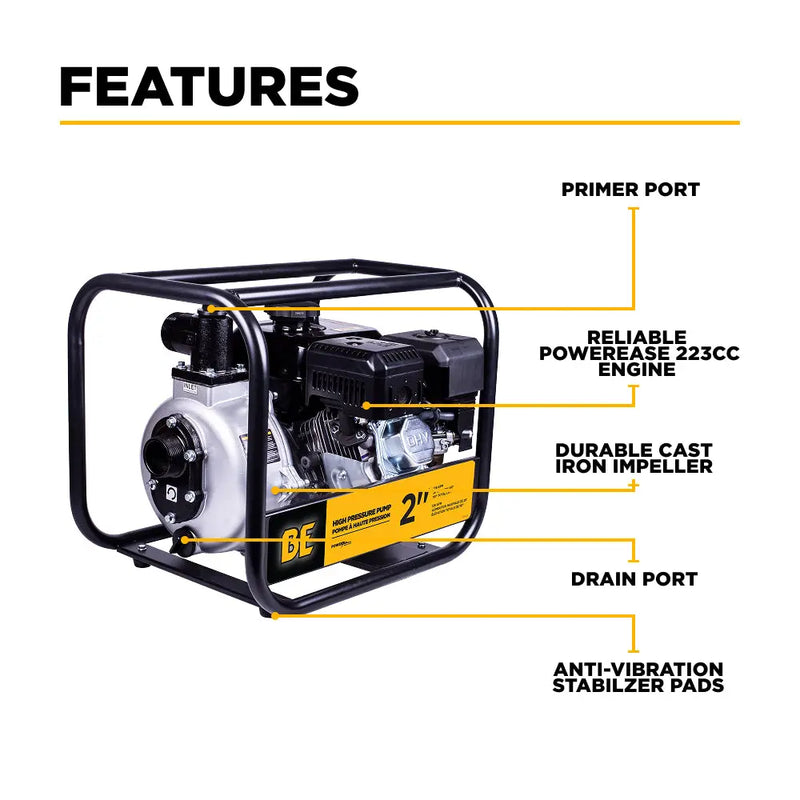 2" High-Pressure Water Transfer Pump with Powerease 225 Engine BE Power Equipment