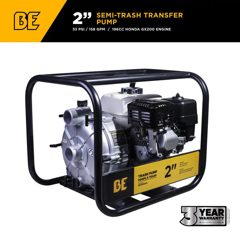 2" Semi-Trash Transfer Pump with Honda GX200 Engine BE Power Equipment