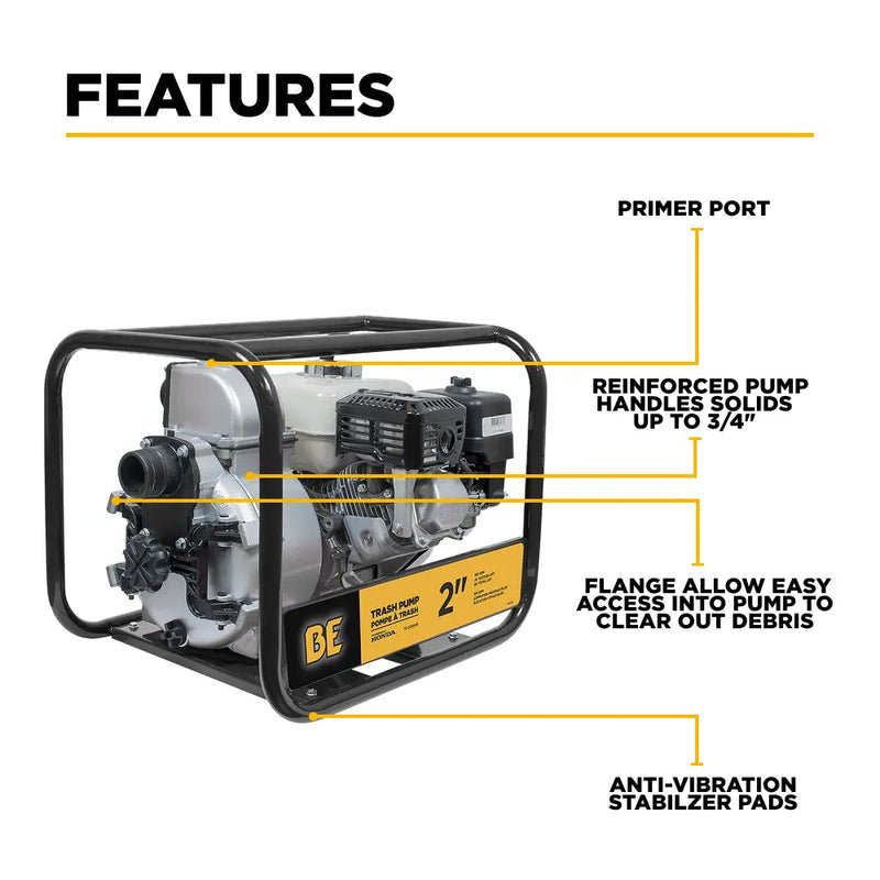 2" Trash Transfer Pump with Honda GX200 Engine BE Power Equipment
