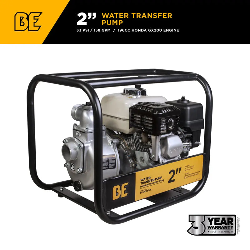 2" Water Transfer Pump with Honda GX200 Engine BE Power Equipment