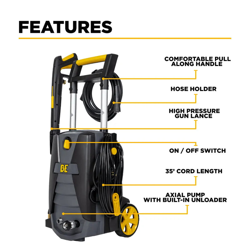 2,000 PSI 1.7 GPM Electric Pressure Washer with Powerease Motor and AR Axial Pump - P1915EN BE Power Equipment