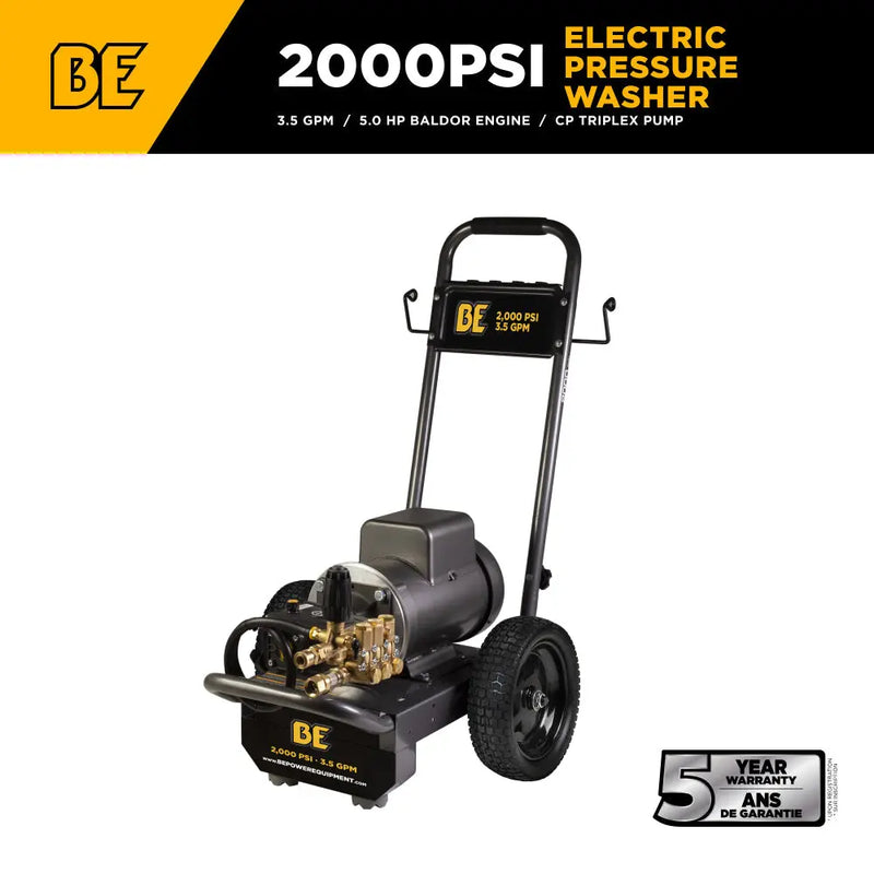 2,000 PSI 3.5 GPM 5.0 HP Electric Pressure Washer with Baldor Motor and Centurion Triplex Pump - B205EA BE Power Equipment