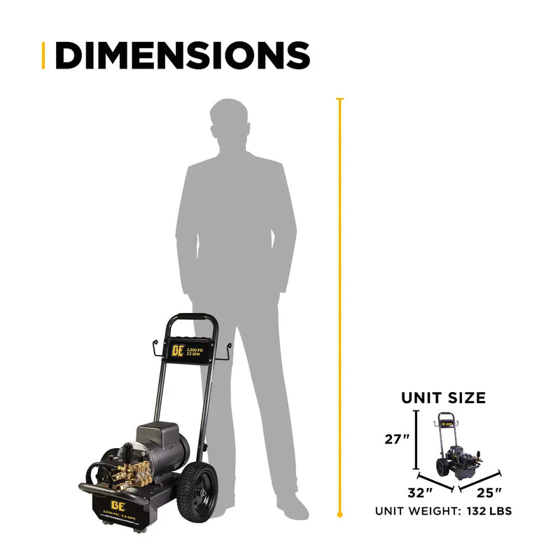 2,000 PSI 3.5 GPM 5.0 HP Electric Pressure Washer with Baldor Motor and Centurion Triplex Pump - B205EA BE Power Equipment