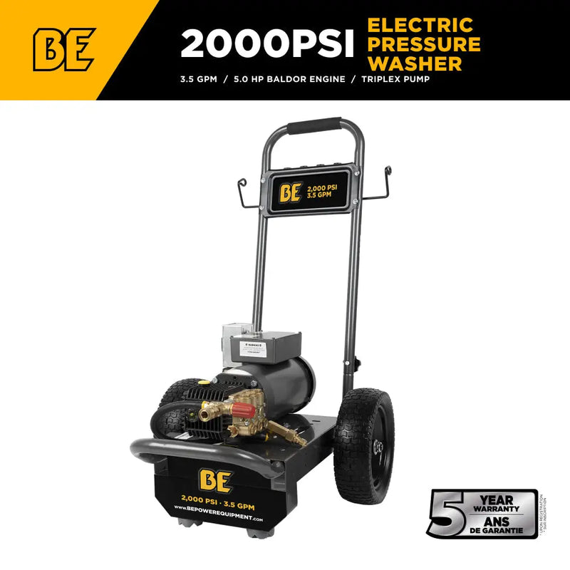 2,000 PSI 3.5 GPM 5.0 HP Electric Pressure Washer with Baldor Motor and General Triplex Pump - B205EG BE Power Equipment