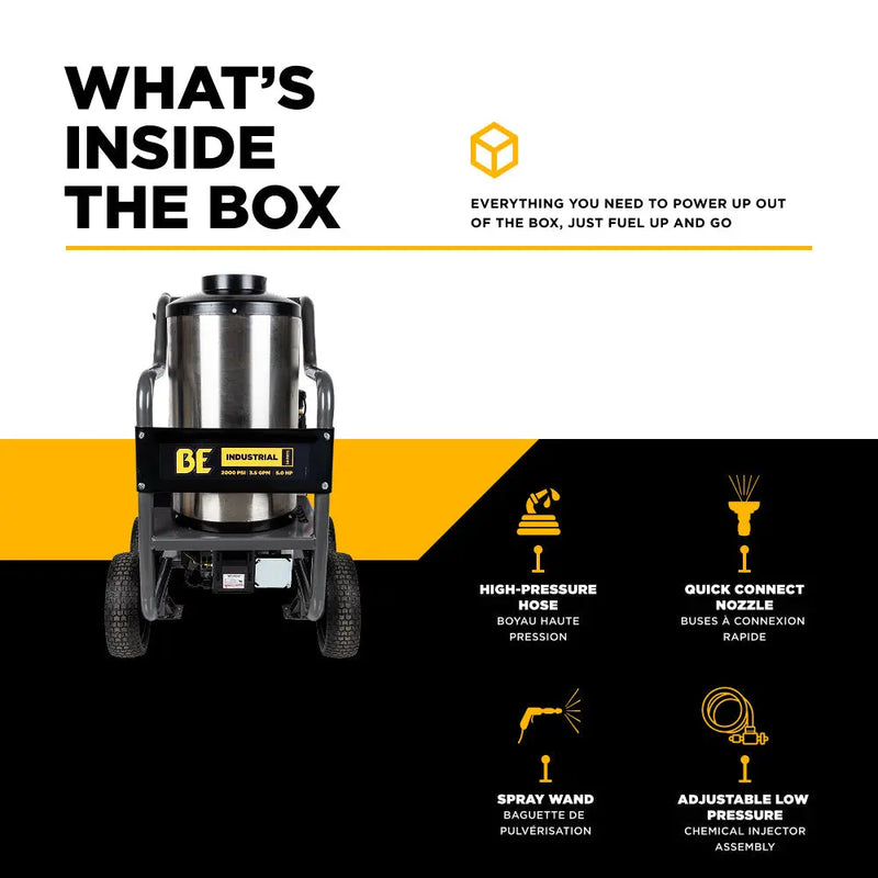 2,000 PSI - 3.5 GPM Hot Water Electric Pressure Washer with Triplex Pump - HW205EBA BE Power Equipment