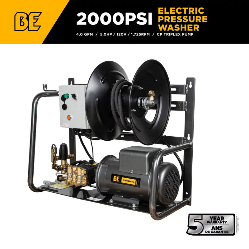 2,000 PSI 4.0 GPM 5.0 HP Electric Pressure Washer with Baldor Motor and CP Triplex Pump - X-2050FW1A BE Power Equipment